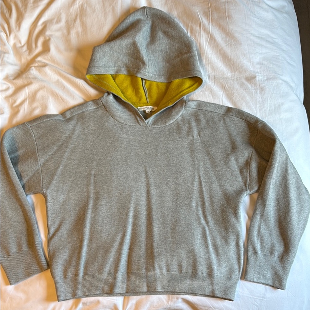Workshop Republic Clothing Cropped Gray Hoodie with Mustard Yellow Lined Hood